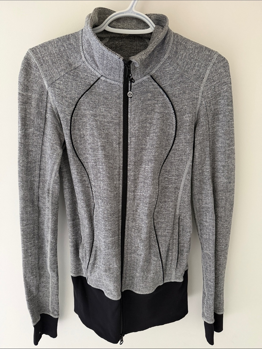 lululemon athletica Women's Heather Gray Zip-Up Bomber Jacket with Black Trim